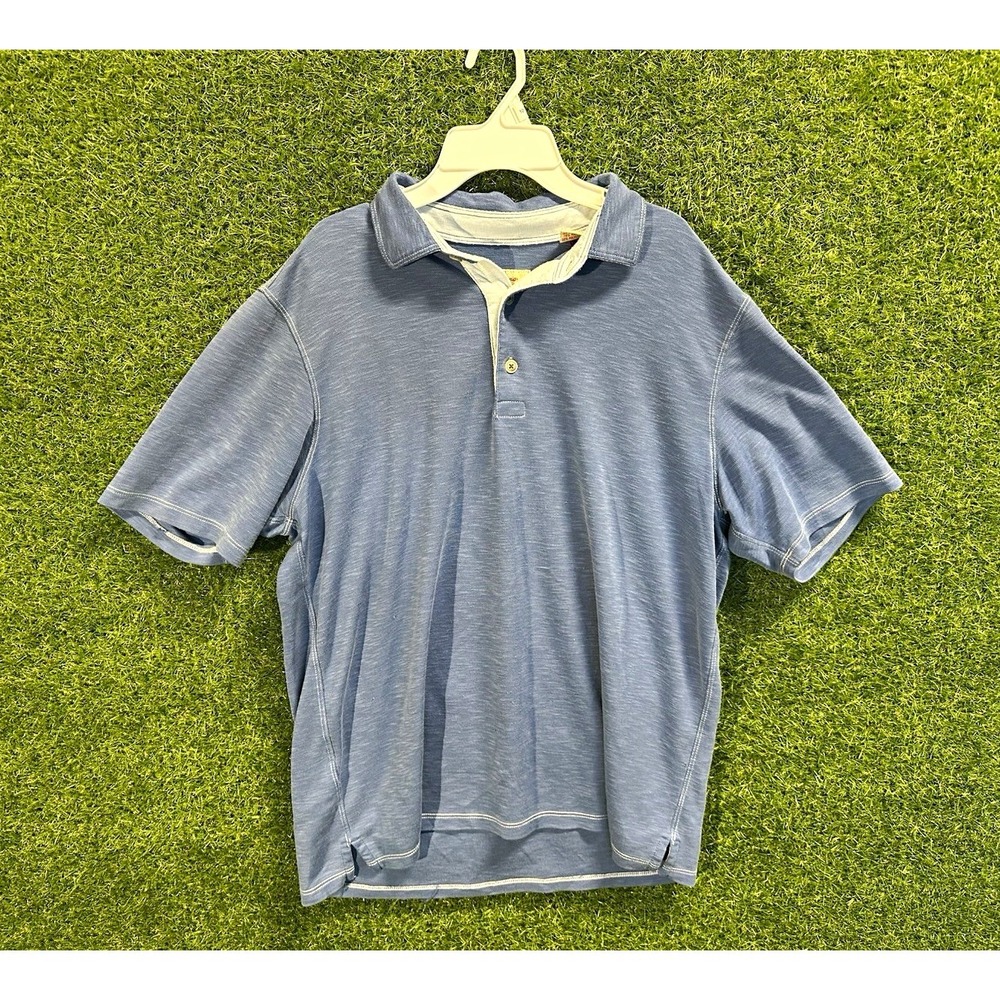 Tommy Bahama Blue Knit Polo Shirt Solid Collared Button Short Sleeve Men's M
